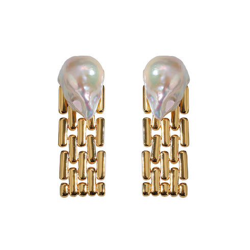 Bold Baroque Pearls Gold Chain Earrings
